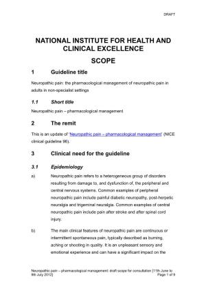 Neuropathic Pain – Pharmacological Management: Draft Scope for Consultation [11Th June to 9Th July 2012] Page 1 of 9 DRAFT