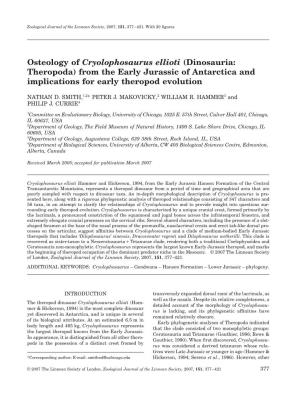 Osteology of Cryolophosaurus Elliotin