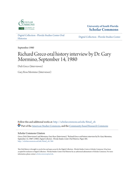 Richard Greco Oral History Interview by Dr. Gary Mormino, September 14, 1980 Dick Greco (Interviewee)