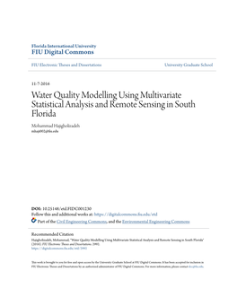 Water Quality Modelling Using Multivariate Statistical Analysis and Remote Sensing in South Florida Mohammad Hajigholizadeh Mhaji002@Fiu.Edu