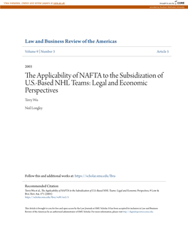 The Applicability of NAFTA to the Subsidization of U.S.-Based NHL Teams: Legal and Economic Perspectives Terry Wu