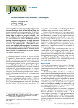 Incidental Pleural-Based Pulmonary Lymphangioma CASE REPORT