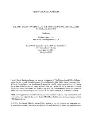 Nber Working Paper Series the East Indian Monopoly
