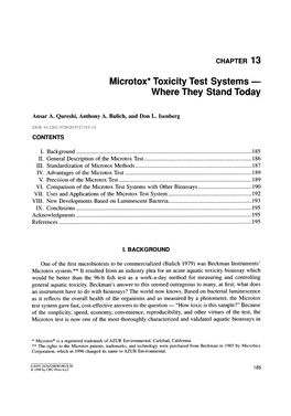 Microtox* Toxicity Test Systems — Where They Stand Today