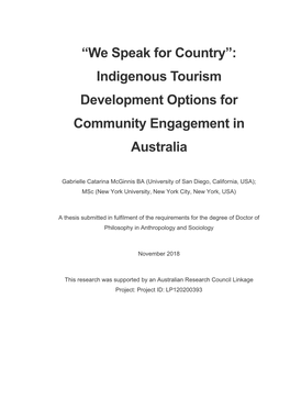 “We Speak for Country”: Indigenous Tourism Development Options for Community Engagement In