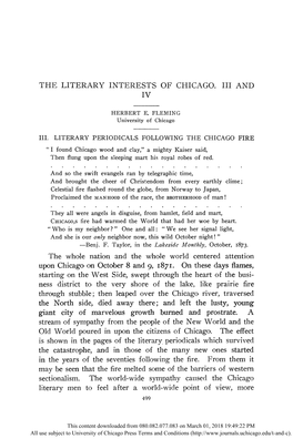 The Literary Interests of Chicago. Iii and Iv