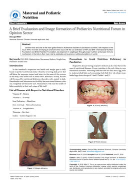 A Brief Evaluation and Image Formation of Pediatrics Nutritional Forum in Opinion Sector Disouja Wills* Nutritonal Sciences, Christian Universita Degli Studo, Italy