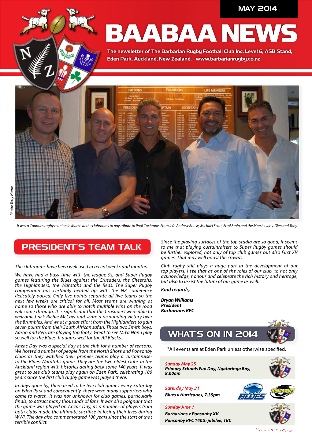 BAABAA NEWS the Newsletter of the Barbarian Rugby Football Club Inc