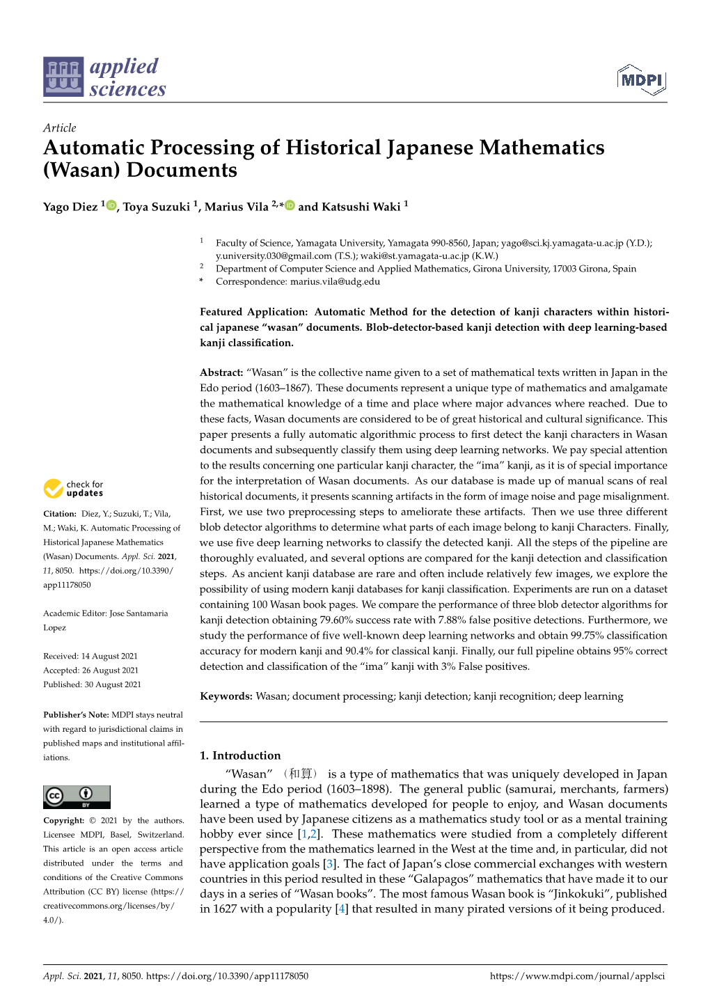 Automatic Processing of Historical Japanese Mathematics (Wasan) Documents