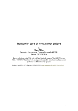 Transaction Costs of Forest Carbon Projects