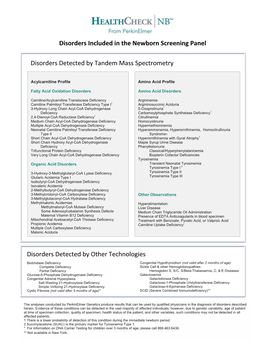 Disorders Included in the Newborn Screening Panel Disorders