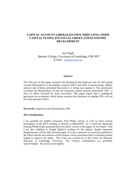 Capital Account Liberalization, Free Long-Term Capital Flows,Financial