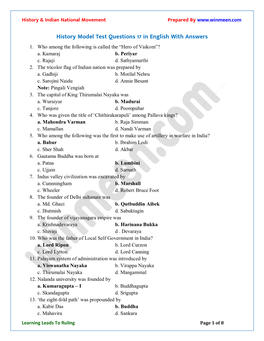History Model Test Questions 17 in English with Answers 1