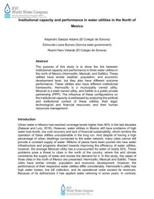Institutional Capacity and Performance in Water Utilities in the North of Mexico