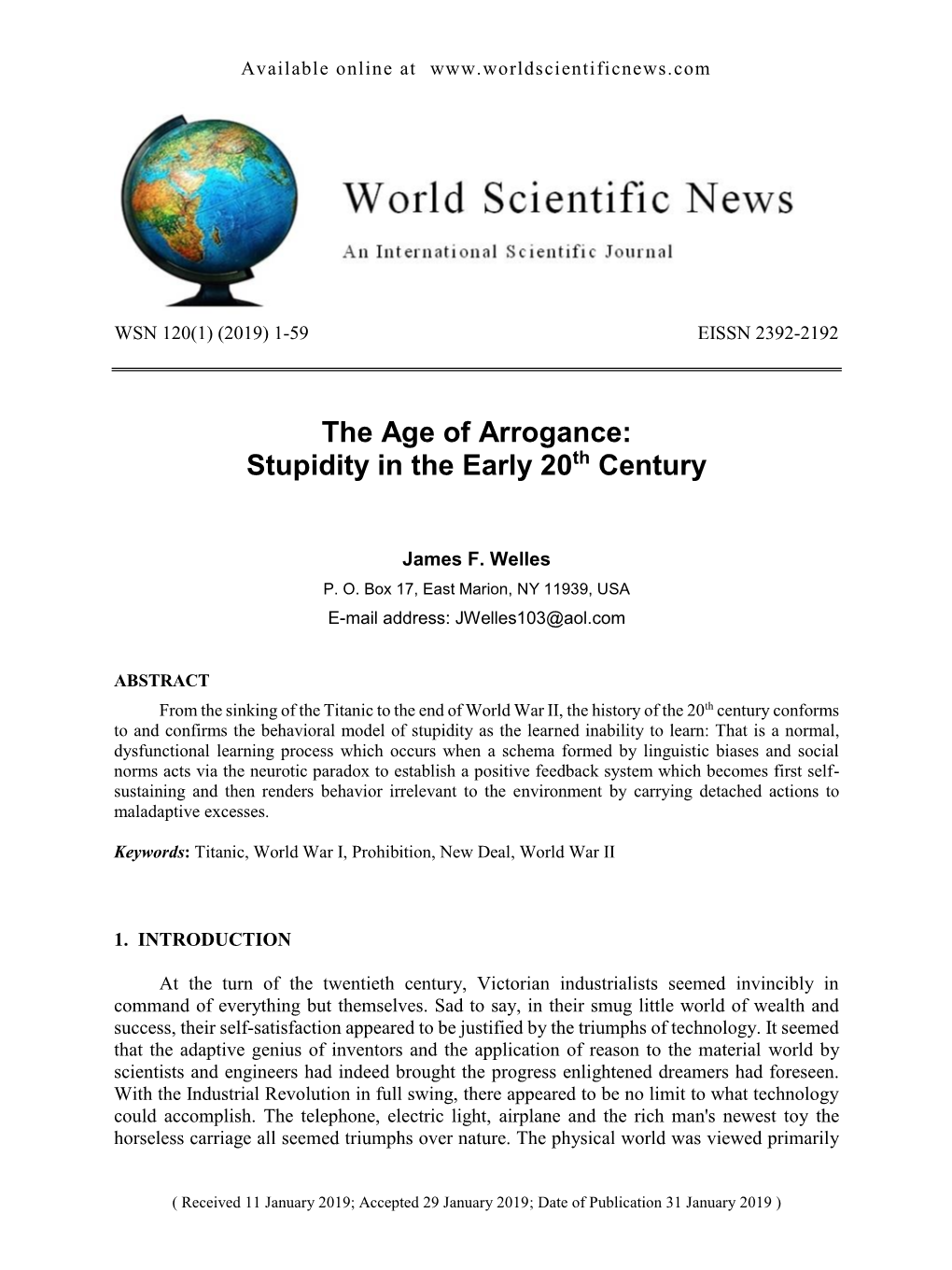The Age of Arrogance: Stupidity in the Early 20Th Century