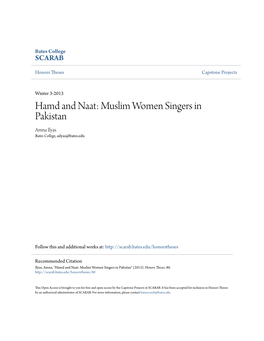 Hamd and Naat: Muslim Women Singers in Pakistan Amna Ilyas Bates College, Ailyas@Bates.Edu