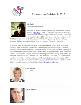 Speakers on October 9, 2012