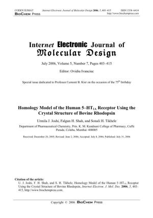 Homology Model of the Human 5–HT1A Receptor Using the Crystal Structure of Bovine Rhodopsin Urmila J