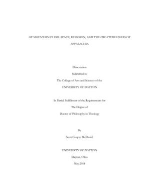 SPACE, RELIGION, and the CREATURELINESS of APPALACHIA Dissertation Submitted to the College of Arts and Scie