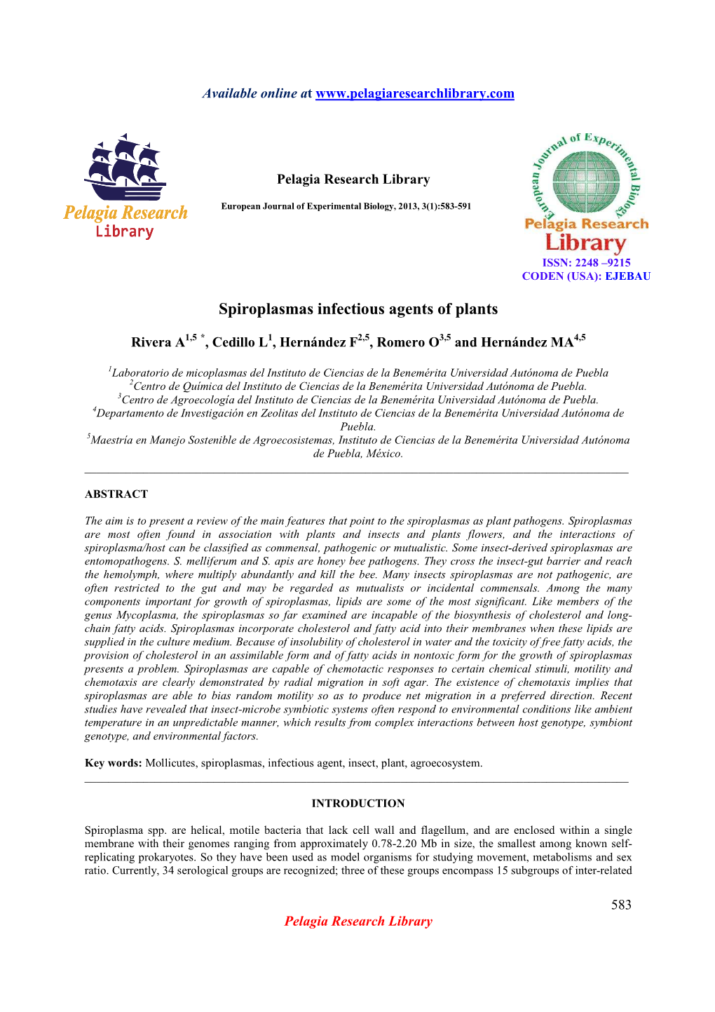 Spiroplasmas Infectious Agents of Plants