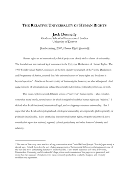 Jack Donnelly Graduate School of International Studies University of Denver