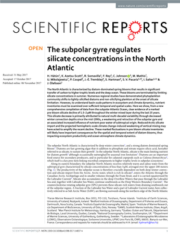The Subpolar Gyre Regulates Silicate Concentrations in the North Atlantic Received: 31 May 2017 H