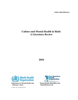 Culture and Mental Health in Haiti: a Literature Review 2010