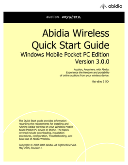 Abidia Wireless Quick Start Guide Windows Mobile Pocket PC Edition Version 3.0.0