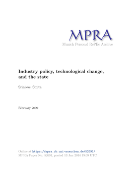 Industry Policy, Technological Change, and the State
