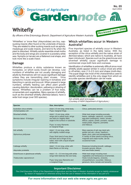 Whitefly by Officers of the Entomology Branch, Department of Agriculture Western Australia