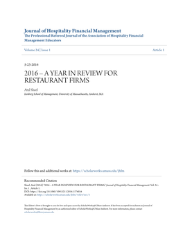 2016 Â•Fi a YEAR in REVIEW for RESTAURANT FIRMS