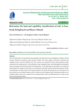Determine the Land and Capability Classification of Soil: a Case Study Kohgiluyeh and Boyer-Ahmad
