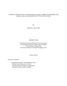 Utopian Connectivity to Paranoid Collapse: Complex Networks and Global Social Ecologies in 20Th-Century Fiction