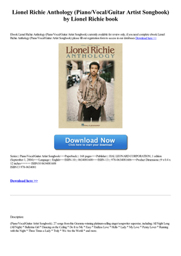 Lionel Richie Anthology (Piano/Vocal/Guitar Artist Songbook) by Lionel Richie Book