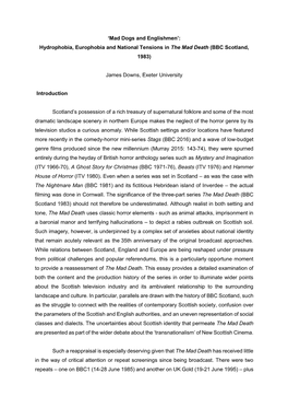 Mad Dogs and Englishmen’: Hydrophobia, Europhobia and National Tensions in the Mad Death (BBC Scotland, 1983)