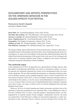 Documentary and Artistic Perspectives on the Armenian Genocide in the Golden Apricot Film Festival