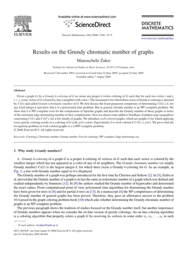 Results on the Grundy Chromatic Number of Graphs Manouchehr Zaker