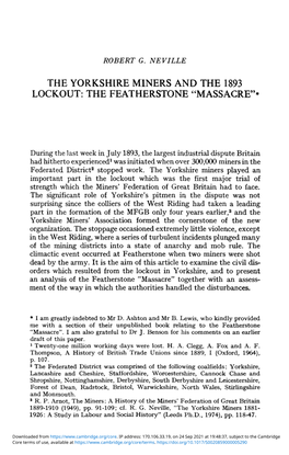 The Yorkshire Miners and the 1893 Lockout: the Featherstone "Massacre"*