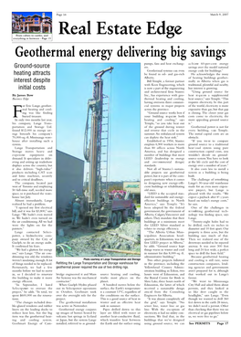 Geothermal Energy Delivering Big Savings Pumps, Fans and Heat Exchang- a C H I Eve 60-Per-Cent Energy Ground-Source Ers