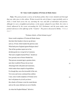 Notes. This Poem Presents a Survey of Jacobean Politics That Is More Detailed and Thorough Than Any Other Piece in This Edition