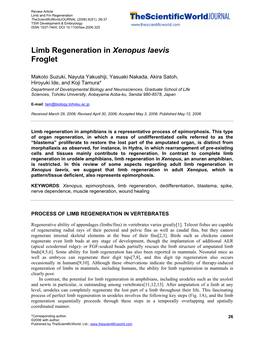 Limb Regeneration in Xenopus Laevis Froglet