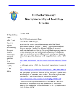 Psychopharmacology, Neuropharmacology & Toxicology Expertise