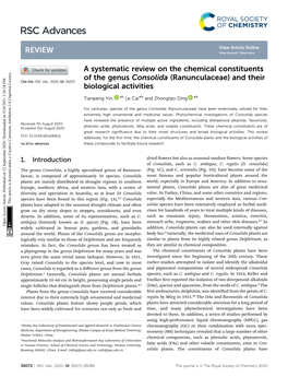 A Systematic Review on the Chemical Constituents of the Genus Consolida (Ranunculaceae) and Their Cite This: RSC Adv., 2020, 10,35072 Biological Activities
