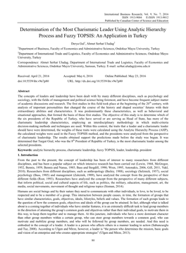 Determination of the Most Charismatic Leader Using Analytic Hierarchy Process and Fuzzy TOPSIS: an Application in Turkey