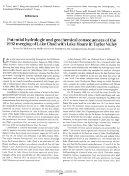 Potential Hydrologic and Geochemical Consequences of the 1992 Merging of Lake Chad with Lake Hoare in Taylor Valley DIANE M