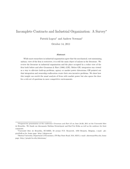 Incomplete Contracts and Industrial Organization: a Survey∗