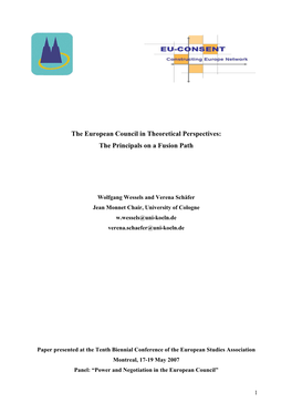 The European Council in Theoretical Perspectives: the Principals on a Fusion Path
