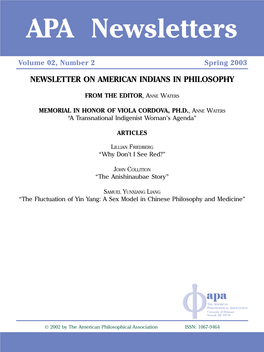 Newsletter on American Indians in Philosophy