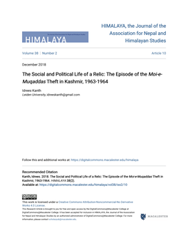 &lt;I&gt;Moi-E-Muqaddas&lt;/I&gt; Theft in Kashmir, 1963-1964