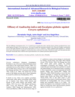 Efficacy of Azadirachta Indica and Eucalyptus Globulus Against Corcyra Cephalonica